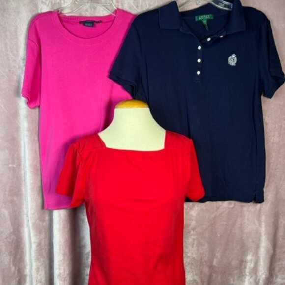 Ralph Lauren Lauren Bundle (3) Womens Red Pink Shirts And Blue Polo Size XL - Picture 1 of 11